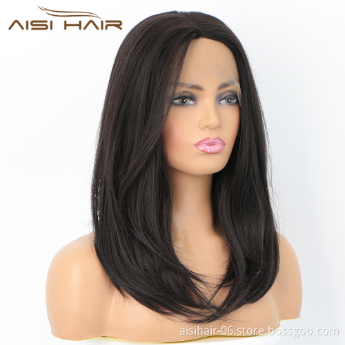 Aisi Hair Medium Long Natural Straight Wig Natural Wave Swiss Lace Wig Cheap Synthetic Lace Frontal Hair Wigs For Black Women